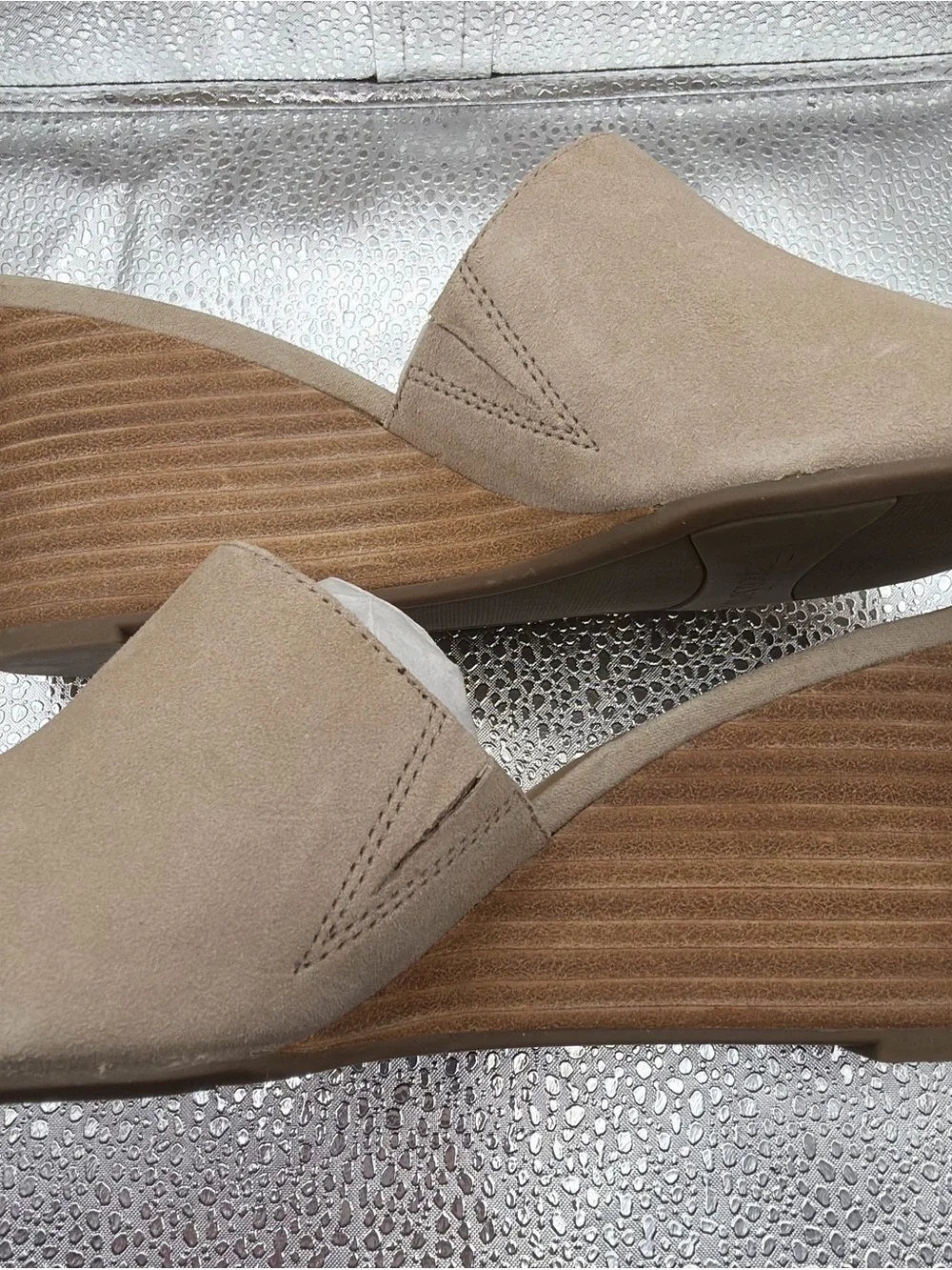 Franco Sarto Beige Suede Wedge Slide Sandals